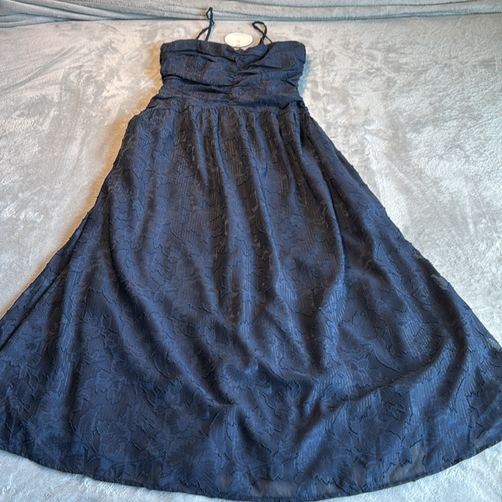NWT Lost + Wander Celestial Glow Metallic Stripe Dress Navy Size Small - Picture 4 of 15